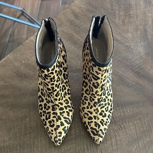 Adrienne Vittadini Leather Leopard Print Ankle Boots